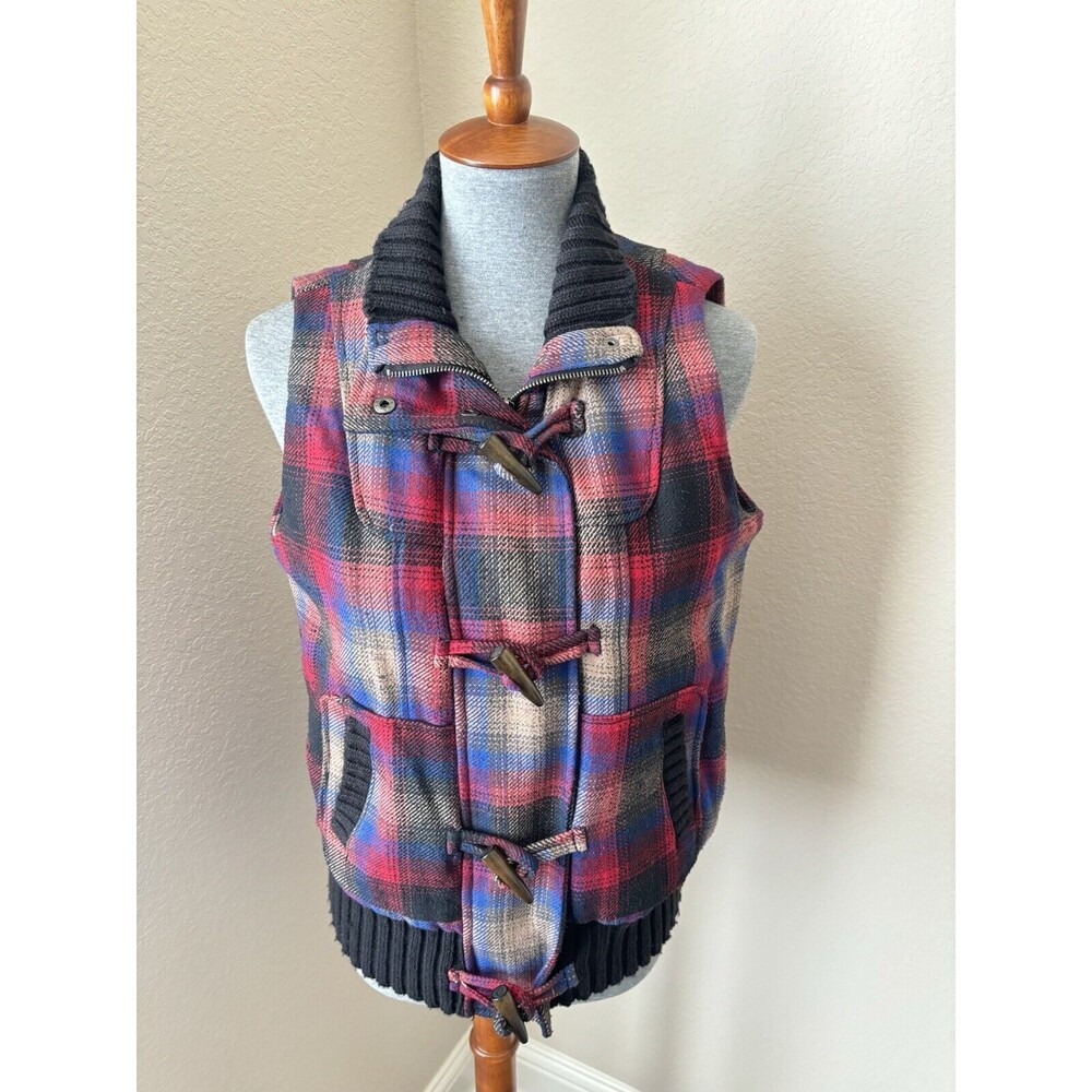 Jack BB Dakota Women’s Size Large Red Plaid Full Zip Flannel Vest